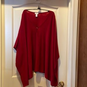 Chicos poncho style sweater in deep red color, medium weight